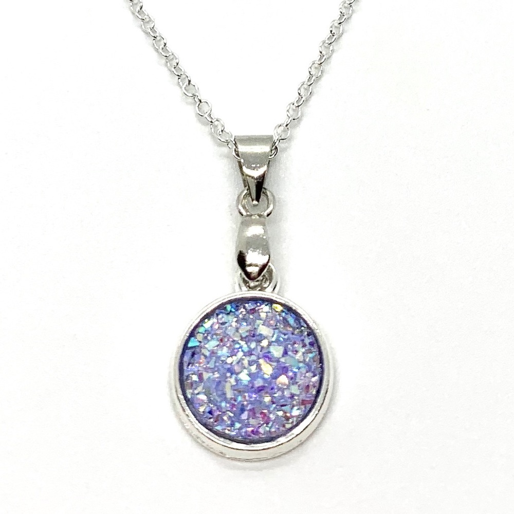 925 Violet Faux Mineral Crystal Pendant Necklace